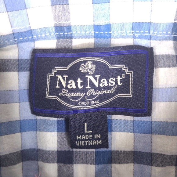 Nat Nast Shirt Mens Large White Blue Plaid Long Sleeve Button Down Cotton Blend - Picture 5 of 15